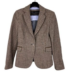 Zara Women's Blazer Long Sleeve Notch Lapel Houndstooth Jacket Brown Size US S